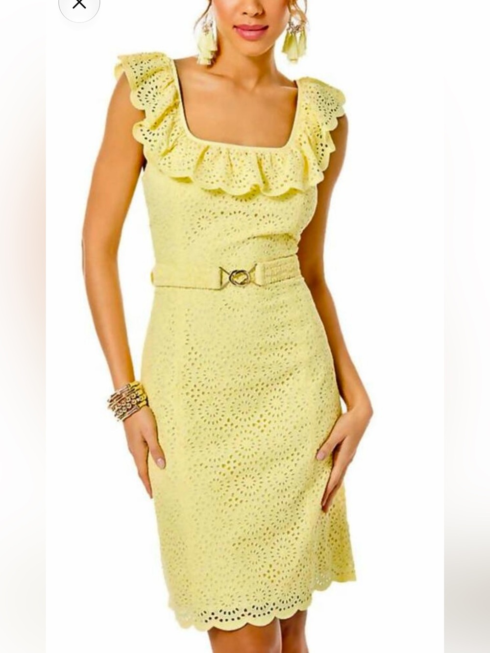 Lilly Pulitzer Ryann Shift Dress Kaleidascope Eyelet In Yellow Creme Fraiche 12